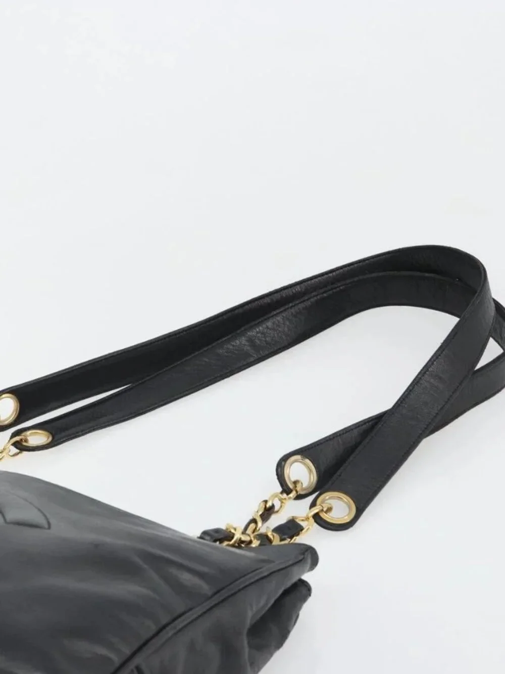CHANEL COCO Mark Chain Tote Bag Leather Black Gold CC Auth yk20595